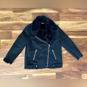Divided Black Faux Fur Lined Suede Moto Jacket size 8